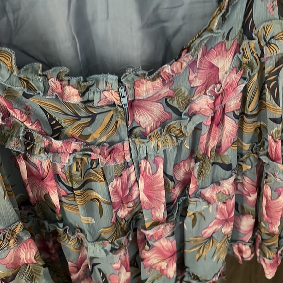 Blue pink chiffon ruffle open back sexy sun dress sheer mini - Picture 10 of 11